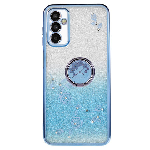 KADEM For Samsung Galaxy M13 4G / F23 5G / M23 5G Glitter Gradient TPU Phone Case Flower Rhinestone Decor Cover with Ring Kickstand