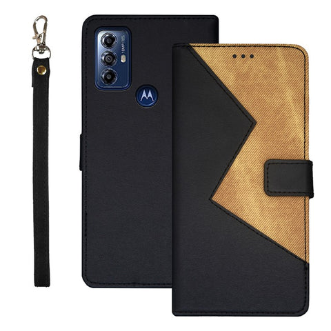 IDEWEI For Motorola Moto G Play (2023) 4G Color Splicing PU Leather Cover Wrist Strap Phone Case with Card Slots