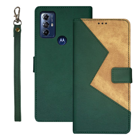 IDEWEI For Motorola Moto G Play (2023) 4G Color Splicing PU Leather Cover Wrist Strap Phone Case with Card Slots