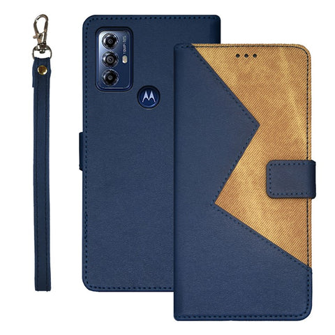 IDEWEI For Motorola Moto G Play (2023) 4G Color Splicing PU Leather Cover Wrist Strap Phone Case with Card Slots