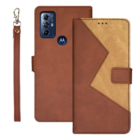 IDEWEI For Motorola Moto G Play (2023) 4G Color Splicing PU Leather Cover Wrist Strap Phone Case with Card Slots