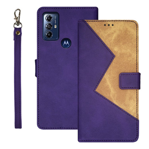 IDEWEI For Motorola Moto G Play (2023) 4G Color Splicing PU Leather Cover Wrist Strap Phone Case with Card Slots