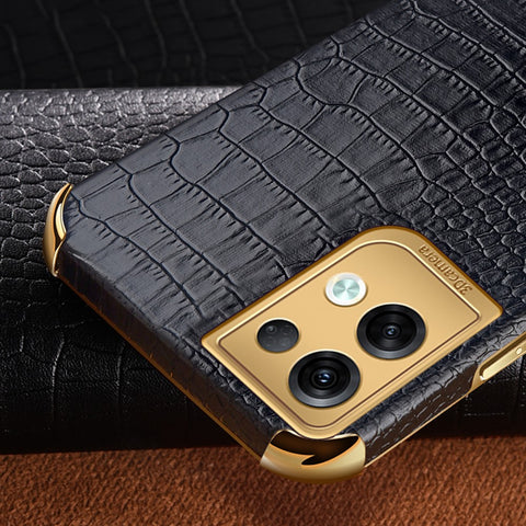For Oppo Reno8 Pro+ 5G (Global Version) Crocodile Texture Leather Coated TPU Back Cover Ring Kickstand 6D Electroplating Phone Case