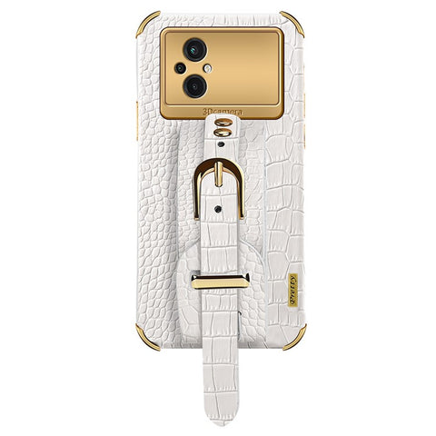 Crocodile Texture Phone Case for Xiaomi Poco M5 5G , PU Leather Coated TPU Cover with Hand Strap Kickstand