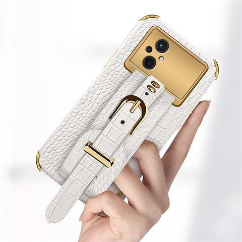 Crocodile Texture Phone Case for Xiaomi Poco M5 5G , PU Leather Coated TPU Cover with Hand Strap Kickstand