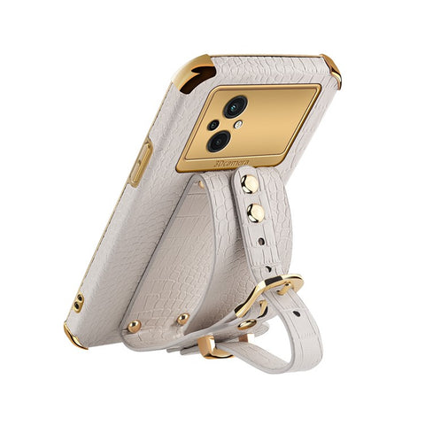 Crocodile Texture Phone Case for Xiaomi Poco M5 5G , PU Leather Coated TPU Cover with Hand Strap Kickstand