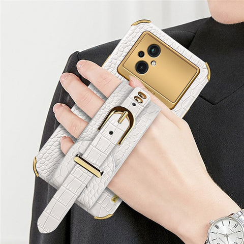 Crocodile Texture Phone Case for Xiaomi Poco M5 5G , PU Leather Coated TPU Cover with Hand Strap Kickstand