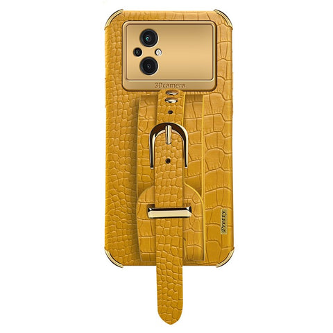 Crocodile Texture Phone Case for Xiaomi Poco M5 5G , PU Leather Coated TPU Cover with Hand Strap Kickstand