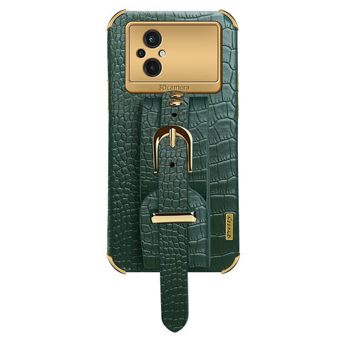 Crocodile Texture Phone Case for Xiaomi Poco M5 5G , PU Leather Coated TPU Cover with Hand Strap Kickstand