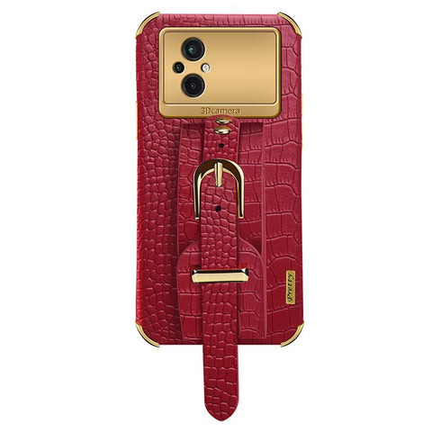 Crocodile Texture Phone Case for Xiaomi Poco M5 5G , PU Leather Coated TPU Cover with Hand Strap Kickstand