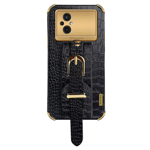 Crocodile Texture Phone Case for Xiaomi Poco M5 5G , PU Leather Coated TPU Cover with Hand Strap Kickstand
