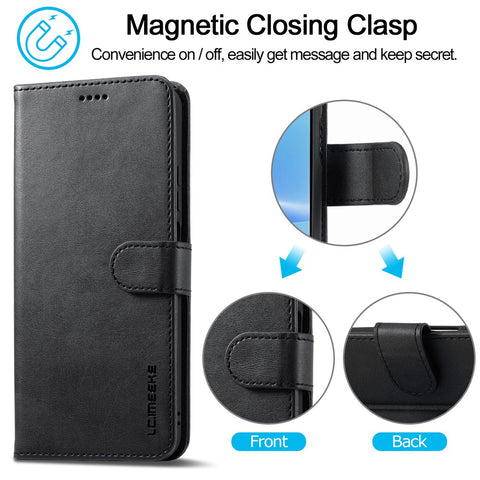 LC.IMEEKE Phone Cover for Oppo A78 5G / A58 5G / A58x 5G PU Leather Calf Texture Stand Wallet Case