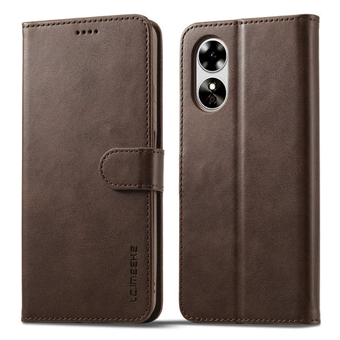 LC.IMEEKE Phone Cover for Oppo A78 5G / A58 5G / A58x 5G PU Leather Calf Texture Stand Wallet Case