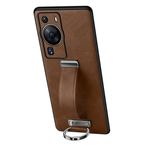 SULADA Fashion Series for Huawei P60 Pro Crazy Horse Texture Back Cover Retractable Strap Kickstand Leather Coated PC + TPU Phone Case