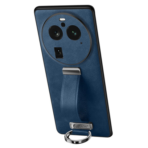 SULADA Fashion Series for Oppo Find X6 Pro Leather Coated PC + TPU Anti-drop Cover Hand Strap Kickstand Crazy Horse Texture Phone Case