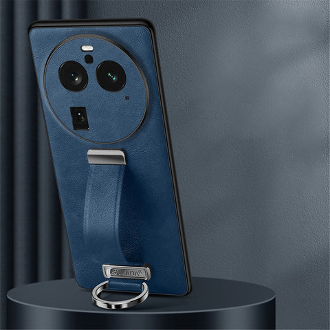 SULADA Fashion Series for Oppo Find X6 Pro Leather Coated PC + TPU Anti-drop Cover Hand Strap Kickstand Crazy Horse Texture Phone Case
