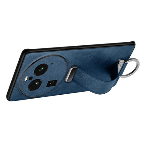 SULADA Fashion Series for Oppo Find X6 Pro Leather Coated PC + TPU Anti-drop Cover Hand Strap Kickstand Crazy Horse Texture Phone Case