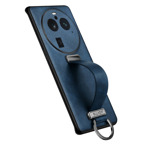 SULADA Fashion Series for Oppo Find X6 Pro Leather Coated PC + TPU Anti-drop Cover Hand Strap Kickstand Crazy Horse Texture Phone Case