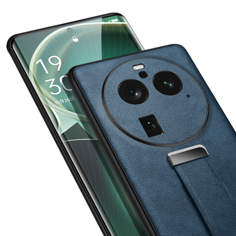 SULADA Fashion Series for Oppo Find X6 Pro Leather Coated PC + TPU Anti-drop Cover Hand Strap Kickstand Crazy Horse Texture Phone Case