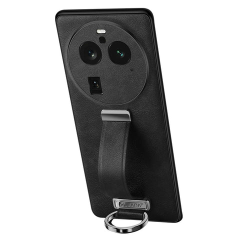 SULADA Fashion Series for Oppo Find X6 Pro Leather Coated PC + TPU Anti-drop Cover Hand Strap Kickstand Crazy Horse Texture Phone Case
