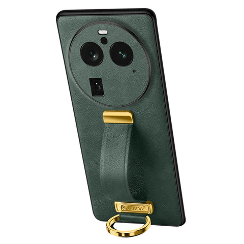 SULADA Fashion Series for Oppo Find X6 Pro Leather Coated PC + TPU Anti-drop Cover Hand Strap Kickstand Crazy Horse Texture Phone Case