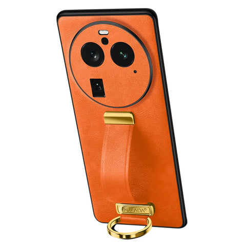 SULADA Fashion Series for Oppo Find X6 Pro Leather Coated PC + TPU Anti-drop Cover Hand Strap Kickstand Crazy Horse Texture Phone Case