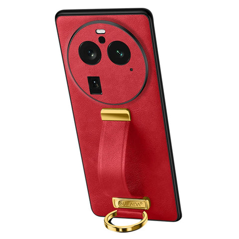 SULADA Fashion Series for Oppo Find X6 Pro Leather Coated PC + TPU Anti-drop Cover Hand Strap Kickstand Crazy Horse Texture Phone Case