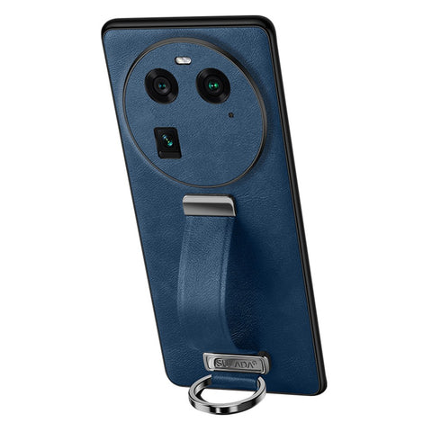 SULADA Fashion Series for Oppo Find X6 Crazy Horse Texture Leather Coated Back Cover PC + TPU Phone Case with Retractable Strap Kickstand
