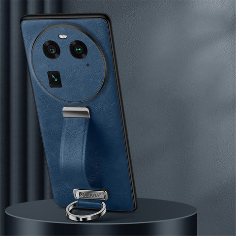 SULADA Fashion Series for Oppo Find X6 Crazy Horse Texture Leather Coated Back Cover PC + TPU Phone Case with Retractable Strap Kickstand