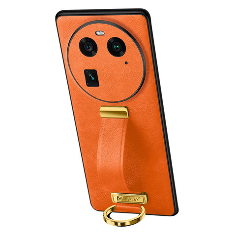 SULADA Fashion Series for Oppo Find X6 Crazy Horse Texture Leather Coated Back Cover PC + TPU Phone Case with Retractable Strap Kickstand