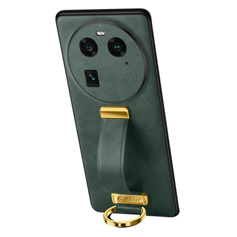 SULADA Fashion Series for Oppo Find X6 Crazy Horse Texture Leather Coated Back Cover PC + TPU Phone Case with Retractable Strap Kickstand