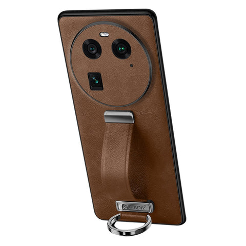 SULADA Fashion Series for Oppo Find X6 Crazy Horse Texture Leather Coated Back Cover PC + TPU Phone Case with Retractable Strap Kickstand