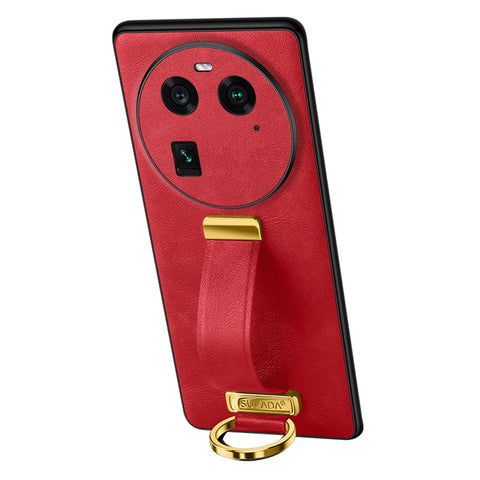 SULADA Fashion Series for Oppo Find X6 Crazy Horse Texture Leather Coated Back Cover PC + TPU Phone Case with Retractable Strap Kickstand