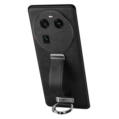SULADA Fashion Series for Oppo Find X6 Crazy Horse Texture Leather Coated Back Cover PC + TPU Phone Case with Retractable Strap Kickstand