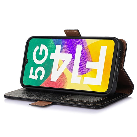 For Samsung Galaxy F14 5G Phone Wallet Case RFID Blocking Genuine Cow Leather Stand Cover