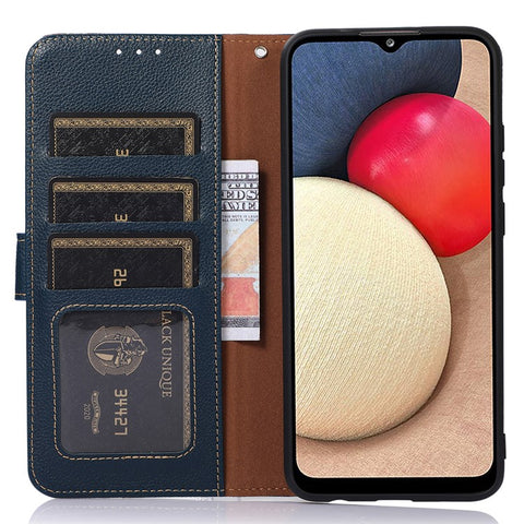 KHAZNEH for Samsung Galaxy F14 5G RFID Blocking PU Leather Shell Litchi Texture Wallet Stand Phone Cover