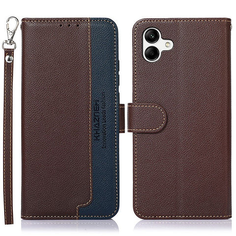 KHAZNEH for Samsung Galaxy F14 5G RFID Blocking PU Leather Shell Litchi Texture Wallet Stand Phone Cover