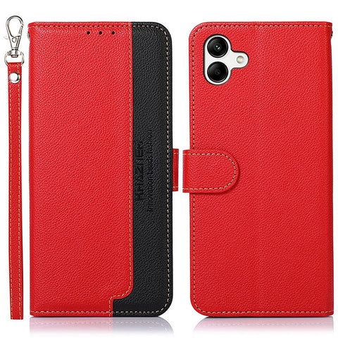 KHAZNEH for Samsung Galaxy F14 5G RFID Blocking PU Leather Shell Litchi Texture Wallet Stand Phone Cover