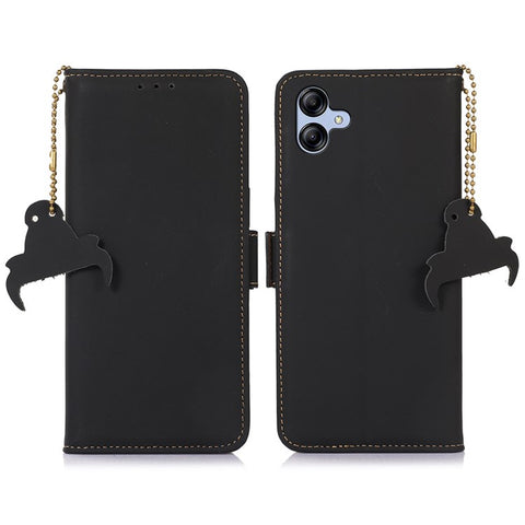 For Samsung Galaxy F14 5G RFID Blocking Phone Cover Genuine Cow Leather Wallet Stand Smartphone Case