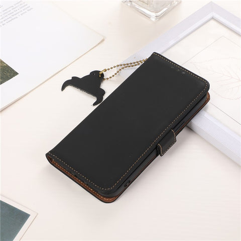 For Samsung Galaxy F14 5G RFID Blocking Phone Cover Genuine Cow Leather Wallet Stand Smartphone Case