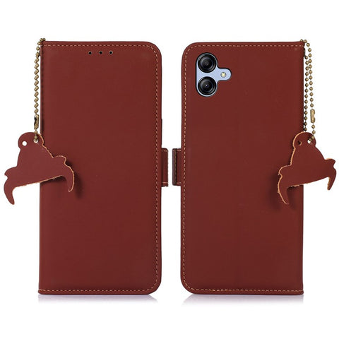 For Samsung Galaxy F14 5G RFID Blocking Phone Cover Genuine Cow Leather Wallet Stand Smartphone Case