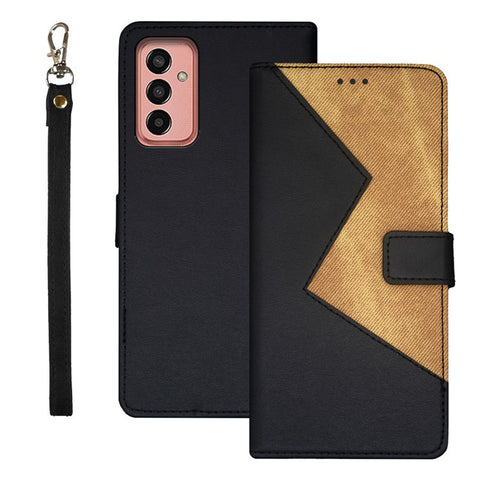 IDEWEI For Samsung Galaxy M13 4G Flip Phone Cover Splicing Style PU Leather Stand Case with Card Slots