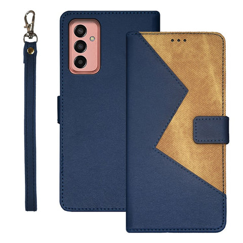 IDEWEI For Samsung Galaxy M13 4G Flip Phone Cover Splicing Style PU Leather Stand Case with Card Slots