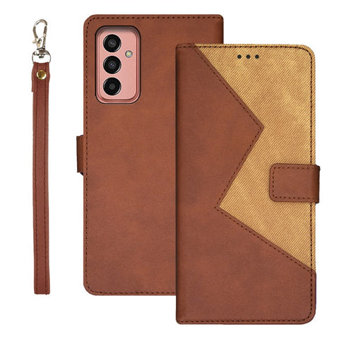 IDEWEI For Samsung Galaxy M13 4G Flip Phone Cover Splicing Style PU Leather Stand Case with Card Slots
