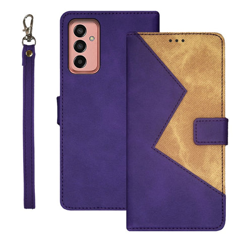 IDEWEI For Samsung Galaxy M13 4G Flip Phone Cover Splicing Style PU Leather Stand Case with Card Slots