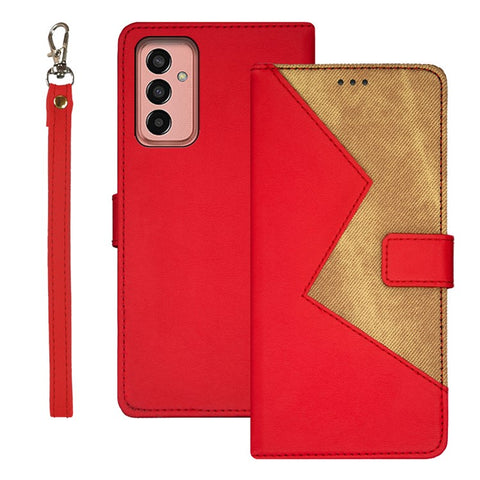 IDEWEI For Samsung Galaxy M13 4G Flip Phone Cover Splicing Style PU Leather Stand Case with Card Slots
