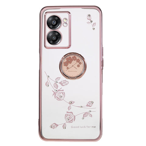 KADEM Rhinestone Flower Cover for Oppo A57 (2022) 5G / A77 5G Electroplated Clear TPU Phone Case with Ring Kickstand