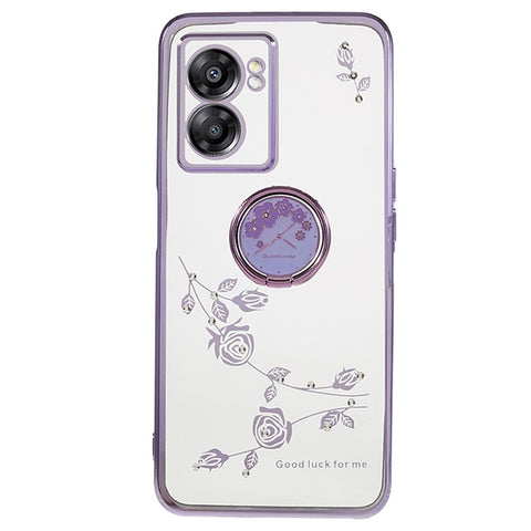 KADEM Rhinestone Flower Cover for Oppo A57 (2022) 5G / A77 5G Electroplated Clear TPU Phone Case with Ring Kickstand