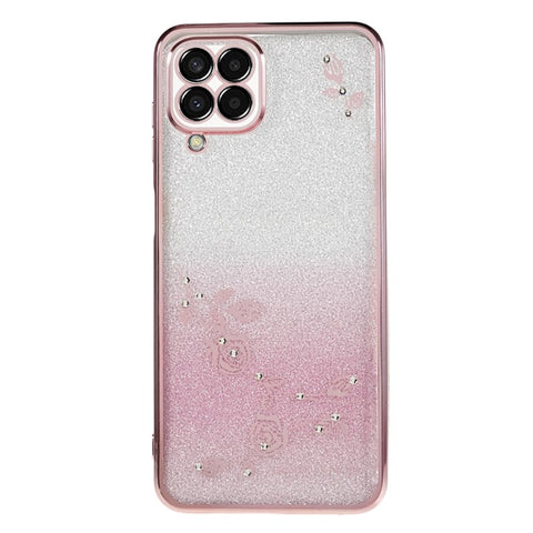 KADEM Rhinestone TPU Phone Case for Samsung Galaxy M32 (Global Version) 4G / M22 , Flower Pattern Gradient Glitter Cover