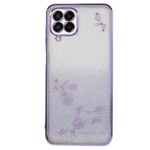 KADEM Rhinestone TPU Phone Case for Samsung Galaxy M32 (Global Version) 4G / M22 , Flower Pattern Gradient Glitter Cover